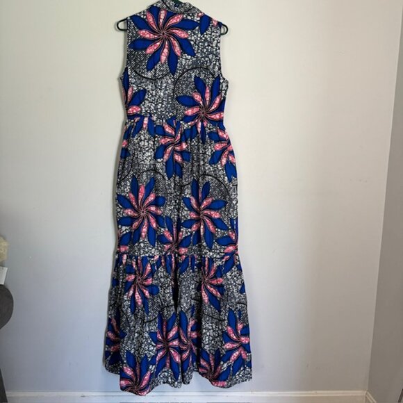 Mae Otti Blue & Pink Floral Maxi Dress Size Large - Picture 2 of 8